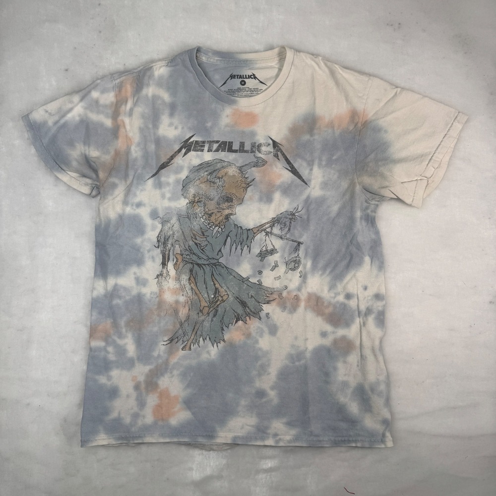 Metallica Graphic Tee Medium Blue Tie Dye Grunge Band Shirt Mens